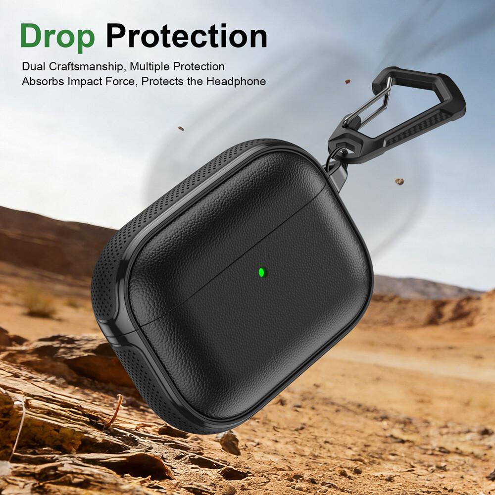 KEYSION Чехол для наушников AirPods Pro 3 2 Кожаная текстура Мягкий ТПУ Силикон С крючком Ударопрочный Чехол для наушников для AirPods 4