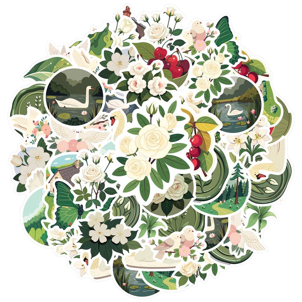 35pcs-50pcs Vintage Cottagecore Stickers Elegant Floral Stationery Stickers DIY Stickers For Laptop Motorcycle Luggage Phone
