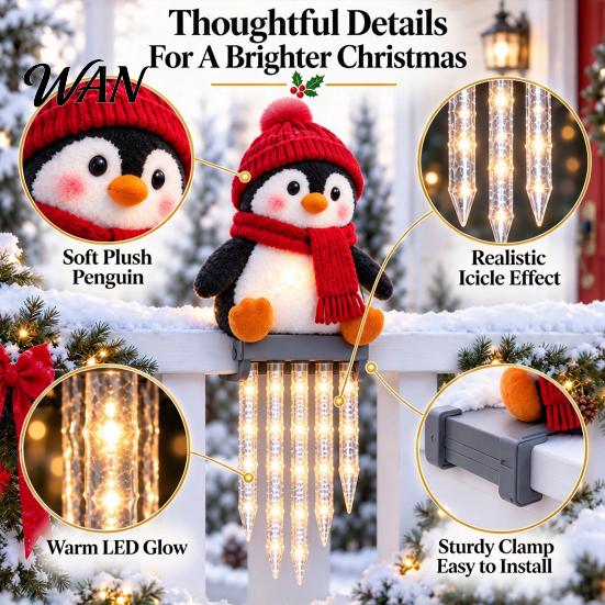Decorative Lights for Eaves Christmas Outdoor LED Icicle Lights, Waterproof String Lighting, Battery Powered Flexible Fence Decoration Light