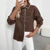 New Autumn and Winter Casual Retro Style Trim Color Block Lapel Loose Shirt Jacket for Women