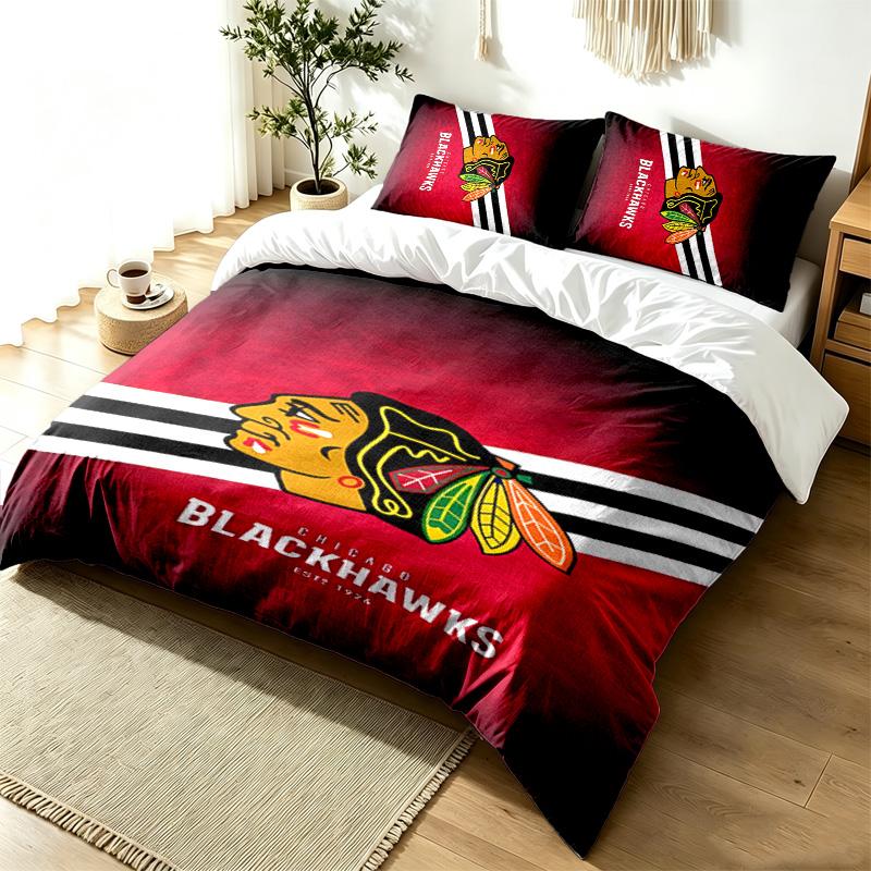 Chicago Blackhawks 3pc Duvet Cover Set Simple Modern Bedding Set Wrinkle Resistant Soft Fabric All Season Use a perfect gift
