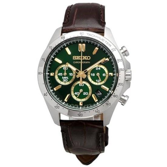 SEIKO 1 5 Second Chronograph Quartz Wristwatch Mens SBTR017 Green Brown Leather