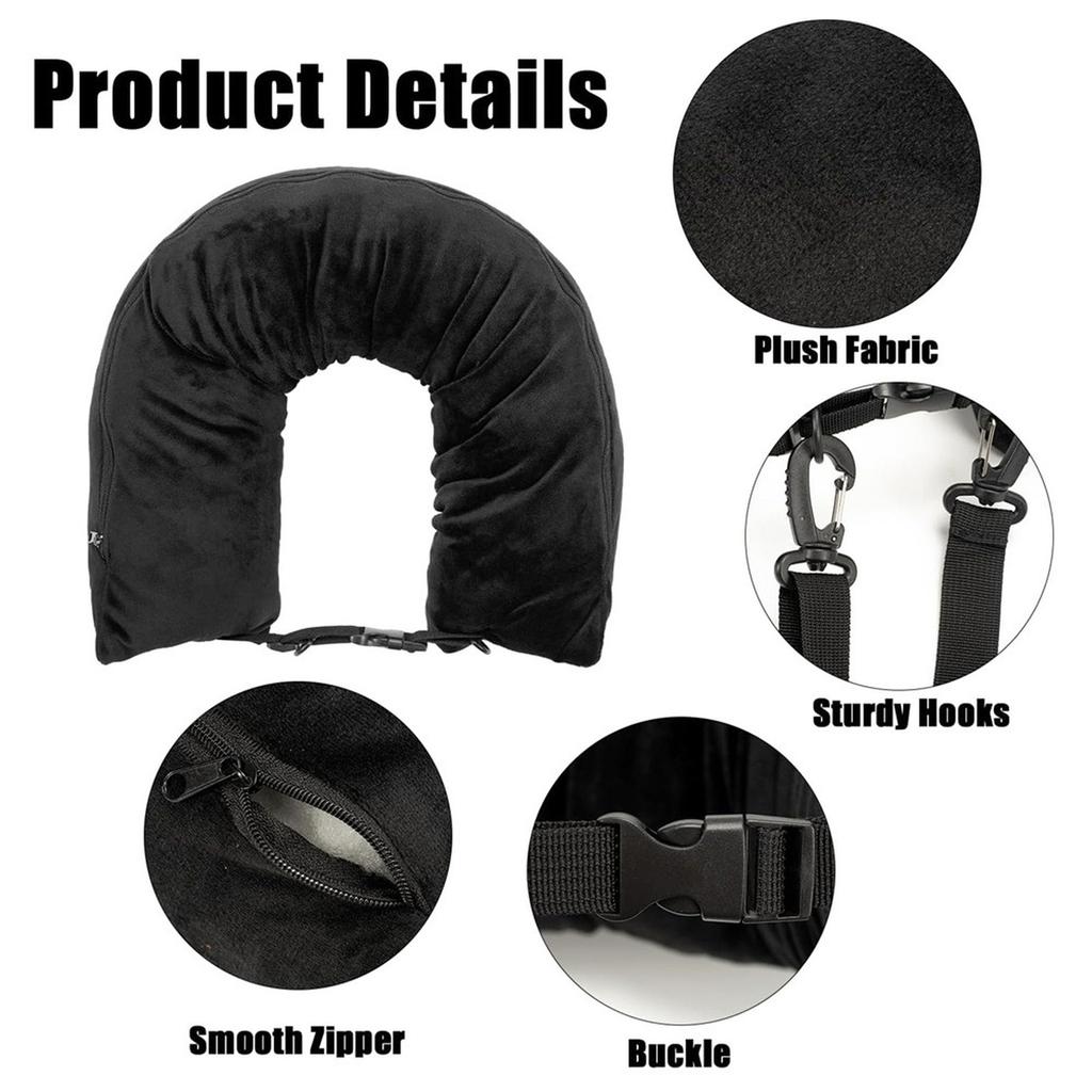 Travel Pillow With Storage Pouch, Adjustable Polyester Neck Support, Comfortable & Lightweight