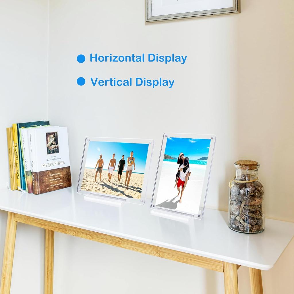 Acrylic Picture Frame 7x5 Inch Picture Floating Display Clear Magnetic Acrylic Frame Double Sided Photo Frame for Desktop Stand (Clear (1 Pack, 5X7)