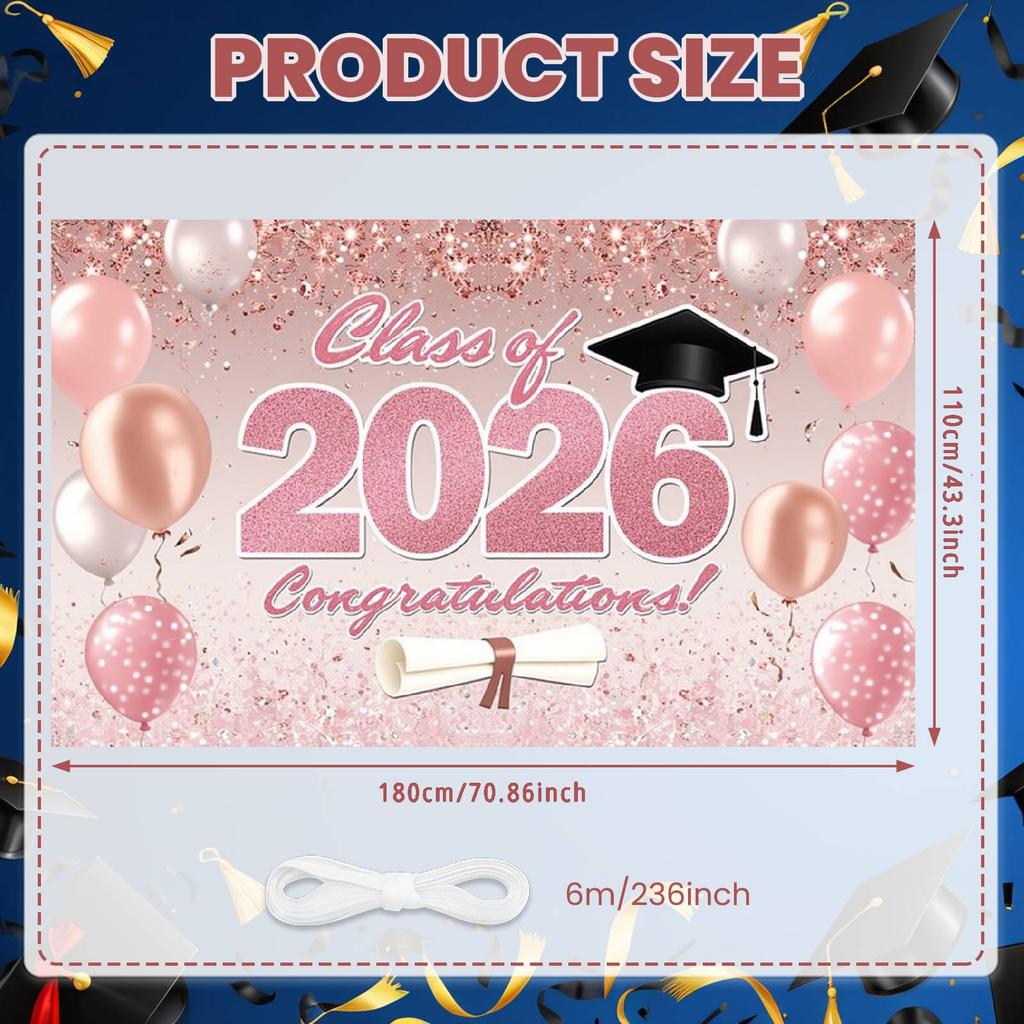 Выпускное мероприятие Дисплей Розовый Блеск 2026 Класс Фон для Класса Выпуск 2026 Дисплей Выпуск 2026 Фон для Выпускного Празднования