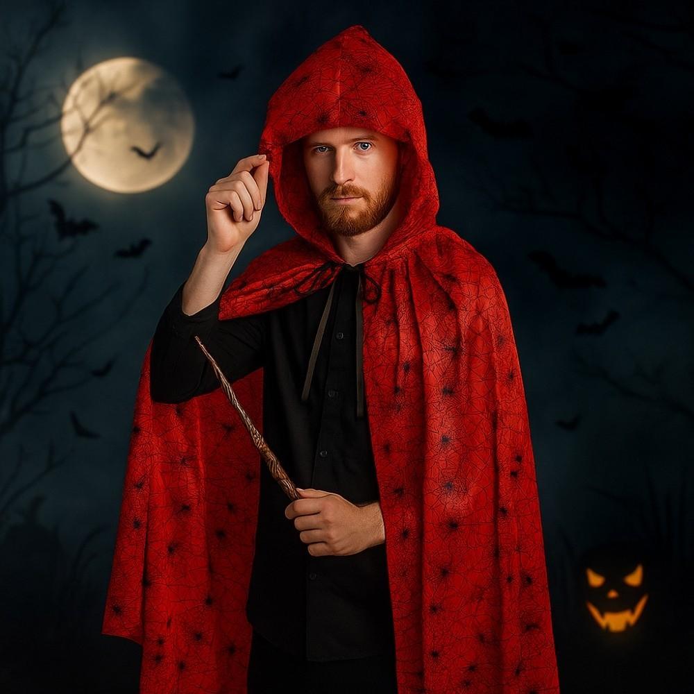 Plaid Halloween Death Cloak with Cap Funny Spider Web Cape Performance Property