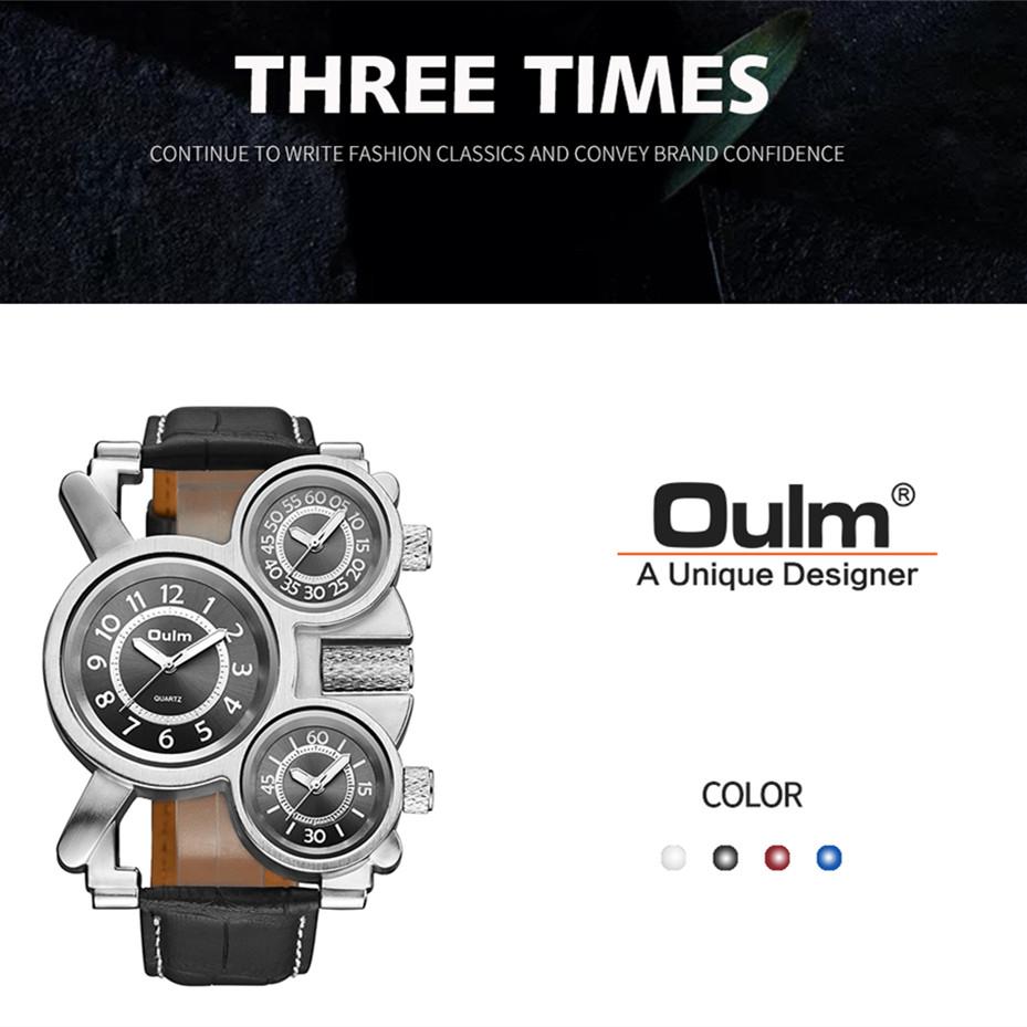 Oulm Мужские часы бизнес-повседневные кварцевые часы с несколькими часовыми поясами из кожи