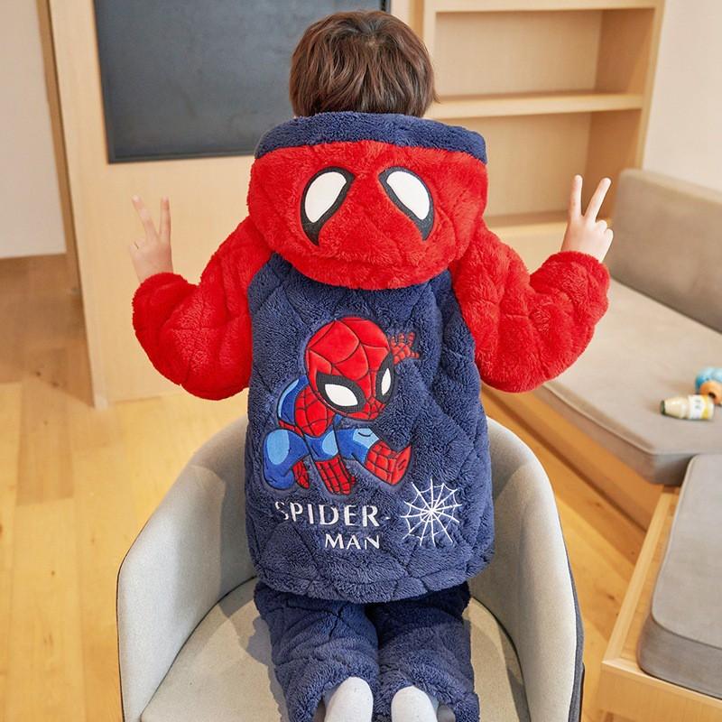 Thickened 3-Layer Cotton Padded Winter Boys Pajamas Set Coral Fleece Warm Sleepwear Kids Ages 8