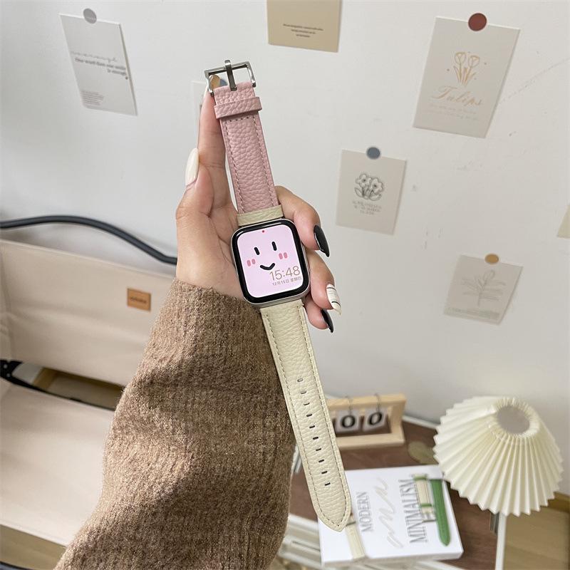 Совместимый ремешок из кожи ягненка Starlight с рисунком личи для Apple Watch Series iWatch 3-9, SE
