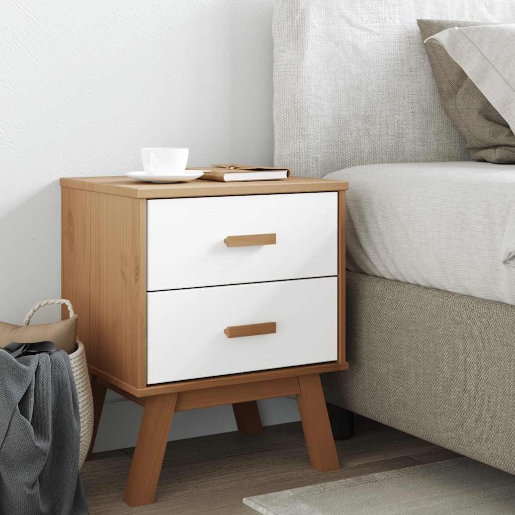 OLDEN Nightstand White and Brown Solid Pine Wood
