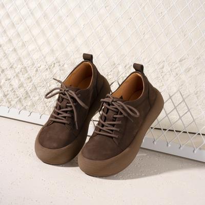 Женская обувь из коровьей кожи первого слоя, новая, на толстой подошве, на шнуровке, из мягкой кожи, на мягкой подошве, повседневная обувь на плоской подошве, обувь с большой головой, уродливая, милая, женская