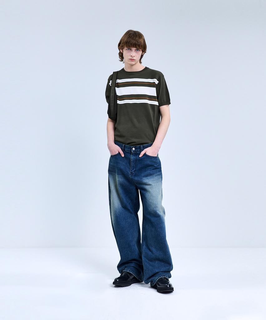 IRONYPORNO WHITELINE 86-Iroj048 Color Mix Round Short Sleeve Knit 4 Colors