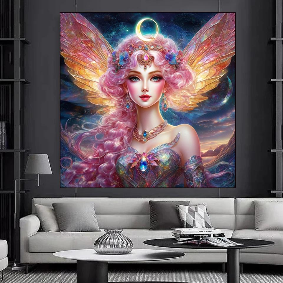 Набор для алмазной живописи с изображением девушки из мультфильма, фея, полный квадрат, круглая мозаика, цветок, 5D, сделай сам, ювелирные изделия, вышивка крестом, украшение для дома2024