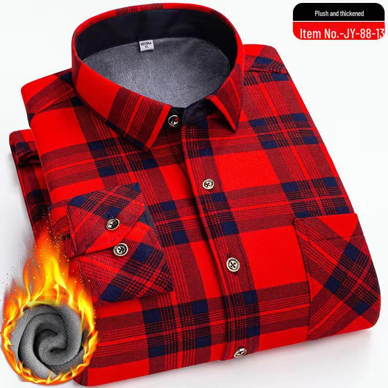 Men's Elastic Non-Iron Plaid Shirt - Warm, Thickened, Long-Sleeved for Casual or Business Wear In Autumn and Winter.