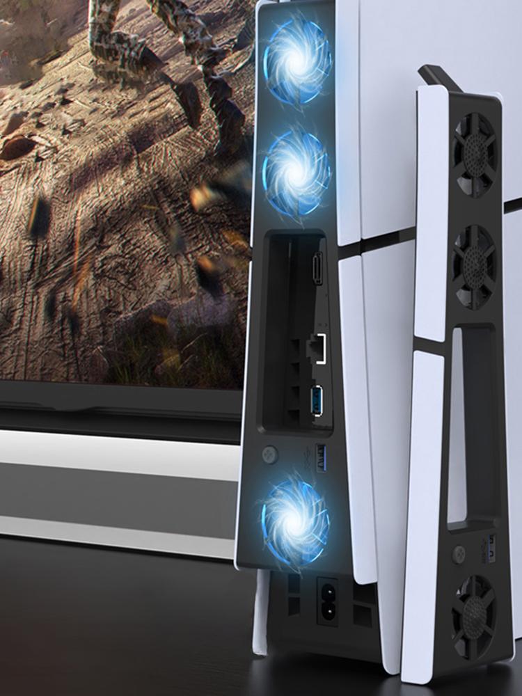 Тихий кулер для консоли PS5 Slim с регулируемой скоростью. Бесшумный улучшенный охлаждающий вентилятор со светодиодной подсветкой для Playstation 5 Slim.