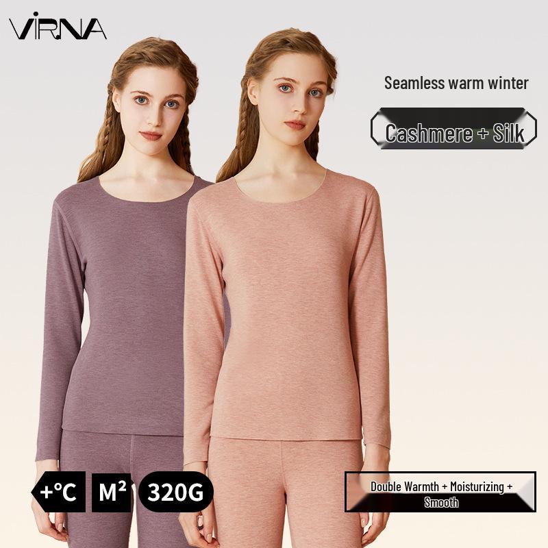 Women's Cashmere Silk Seamless Warm Underwear Set - Fleece-Lined Base Layer for Autumn and Winter