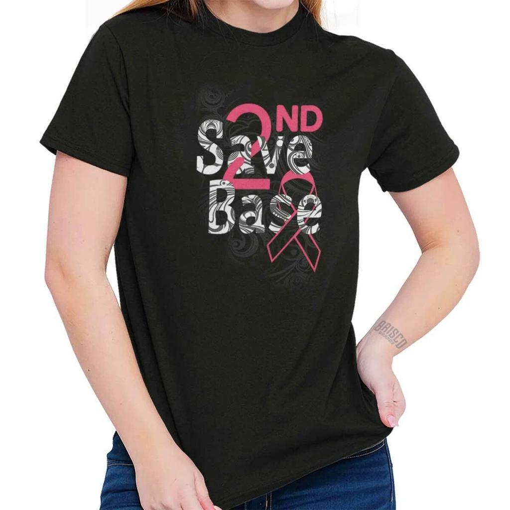Save 2nd Base Breast Cancer Awareness Ribbon Graphic T Shirts for Women T-Shirts