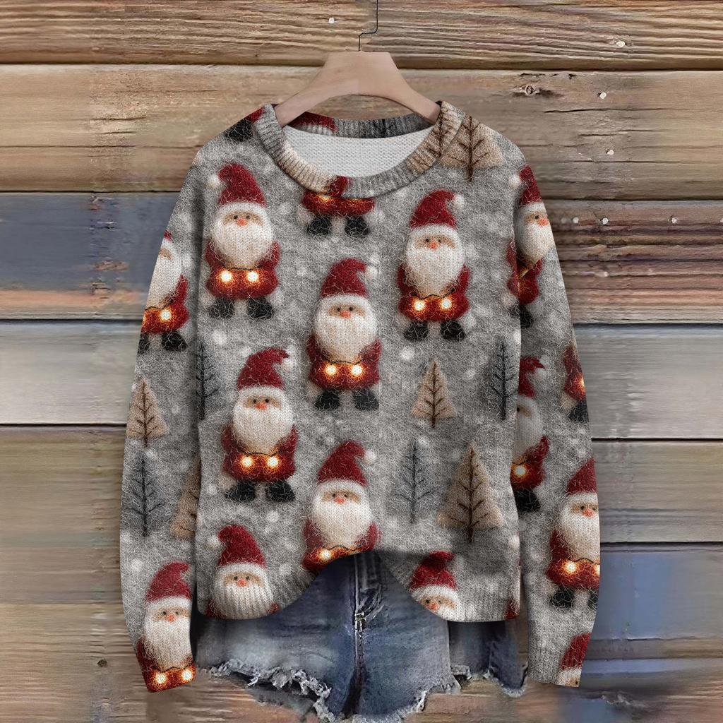 Пуловеры с длинным рукавом для женщин, с круглым вырезом, повседневные, милые, с принтом, вязаные, оверсайз