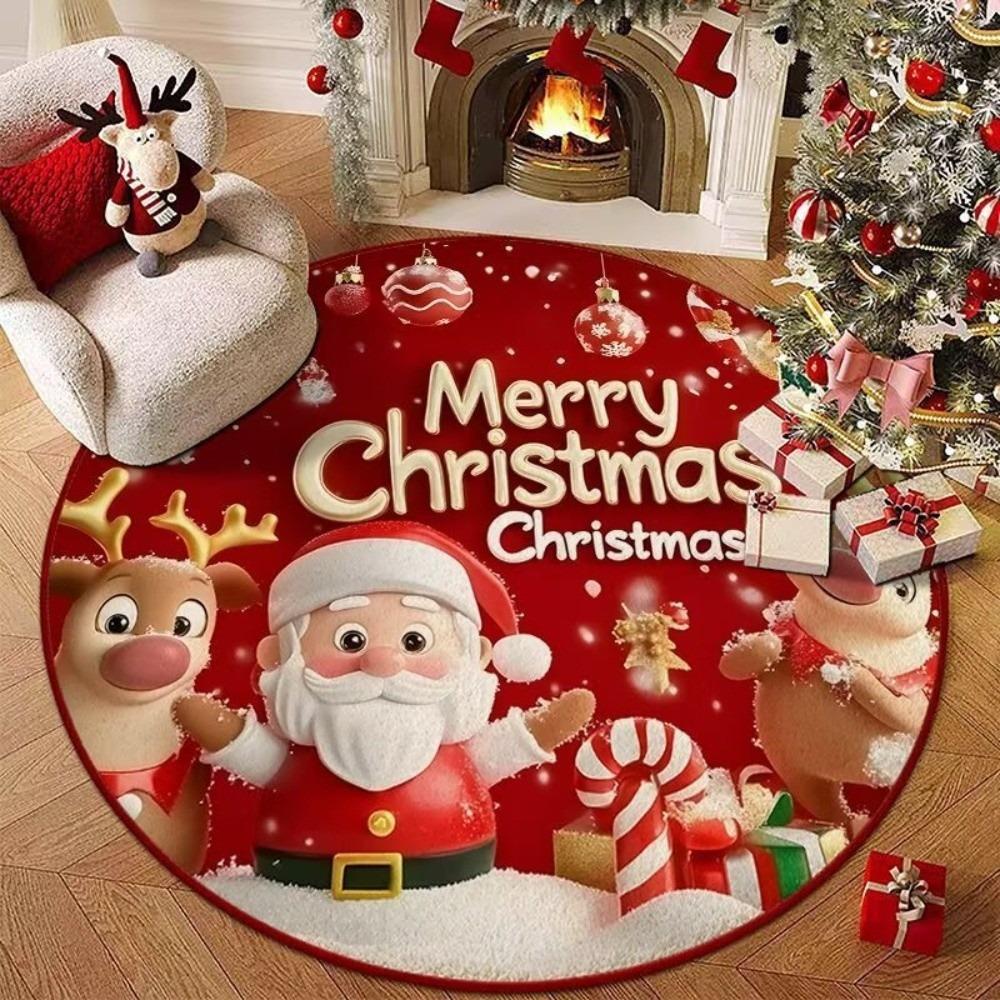 Non-Slip 3D Illusion Rug Santa Claus Xmas Home Decor Cartoon Cute Round Vortex Carpet Outdoor