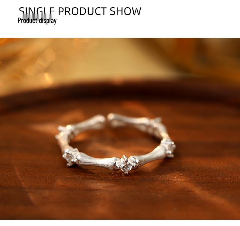 Кольцо Banyan Tree из серебра 925 пробы с цирконом, бамбук, открытое кольцо для женщин - Элегантное и модное украшение на указательный палец