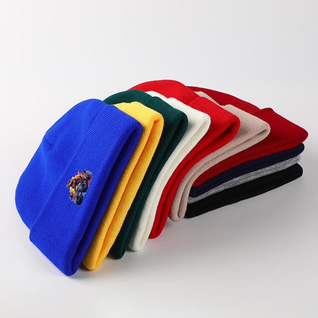 Monster Truck Dinosaur Print Knit Hat Beanie, Animal Skull Cap Stretchy Elastic Stylish Pompom Beanies Knitted Cap Beanie