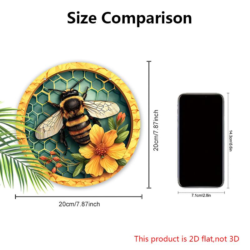 Деревянная табличка в деревенском стиле с очаровательным пчелиным узором - Круглое украшение для входной двери, Настенный декор - Идеальный домашний подвесной декор