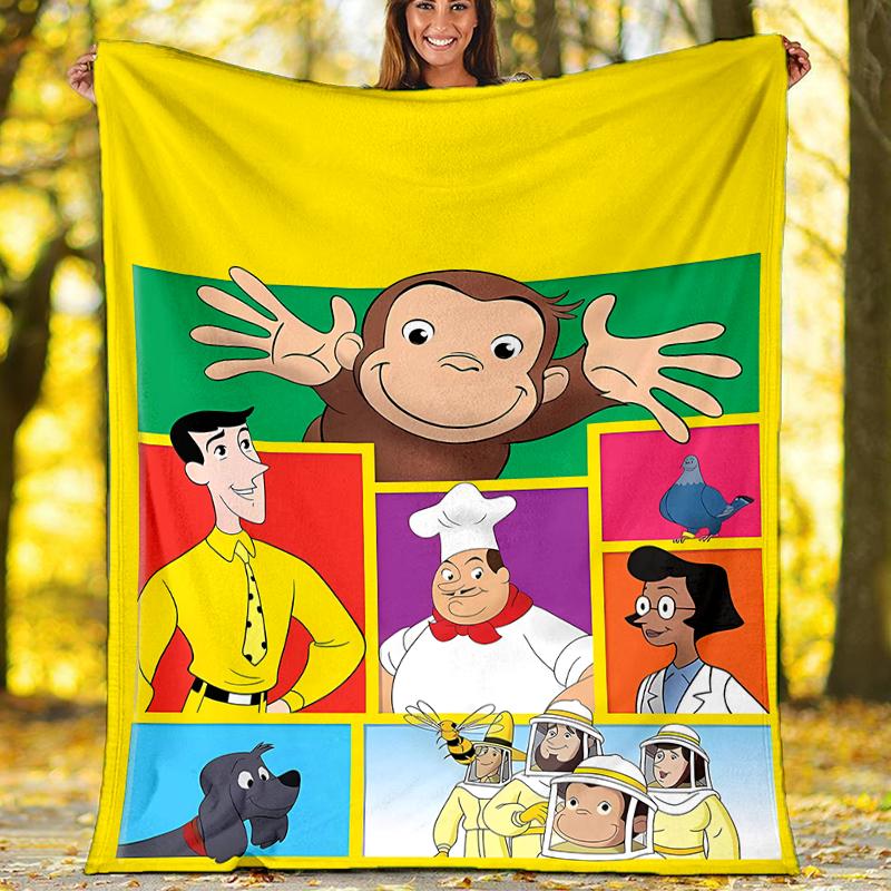 Curious George Theme Printed Blanket - Perfect for Couch, Bed, Travel & Outdoor Use | Machine Washable, Cozy & Durable.