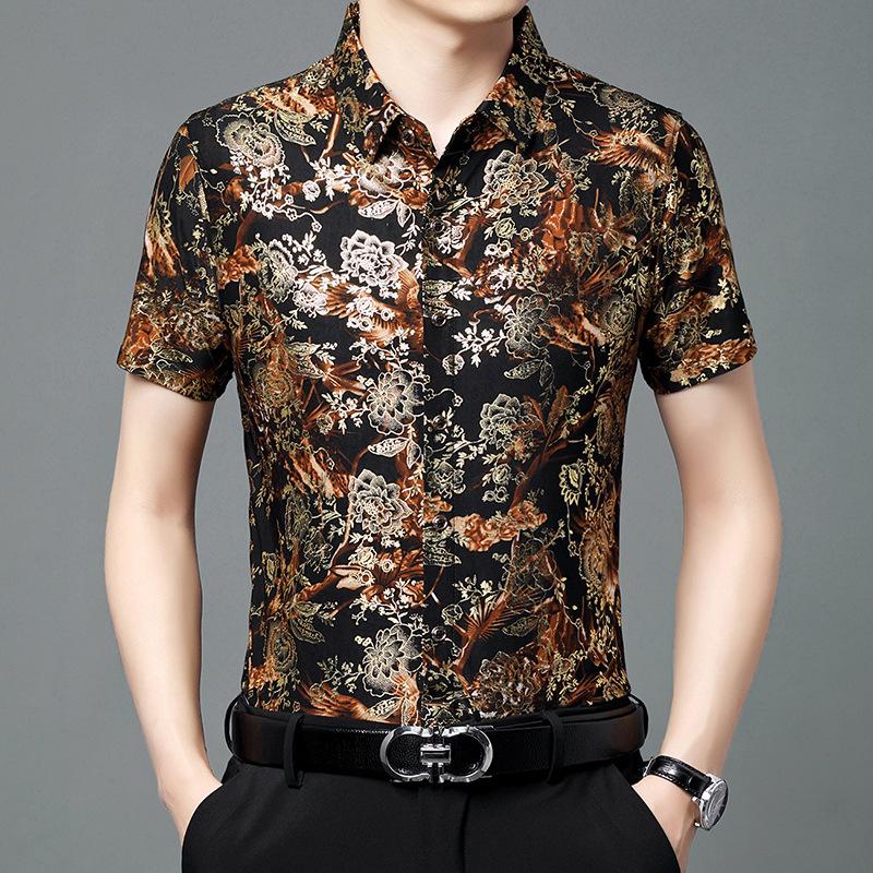 Летняя рубашка нового стиля для мужчин среднего возраста с короткими рукавами и напечатанными лацканами, модная повседневная рубашка для мужчин, одежда