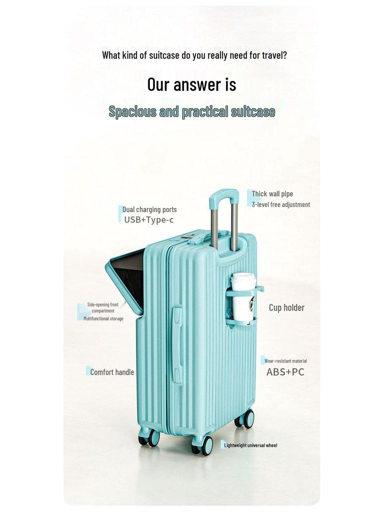 Large Capacity Student Travel Suitcase with Universal Wheels and Combination Lock