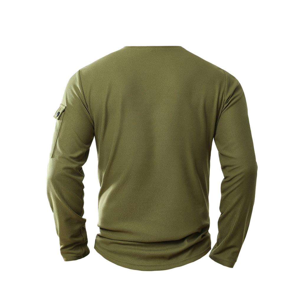 Men's Spring Solid Color Fake Two-Piece Double-Layer V-Neck Pocket Long Sleeve Top