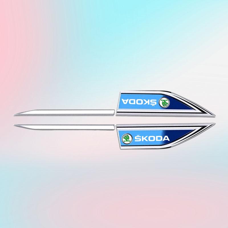 YCGG5 2Pcs Car Door Fender Side Blade Badge Car Body Protective car Metal Sticker For Skoda VRS Octavia FABIA KODIAQ RAPID SUPERB