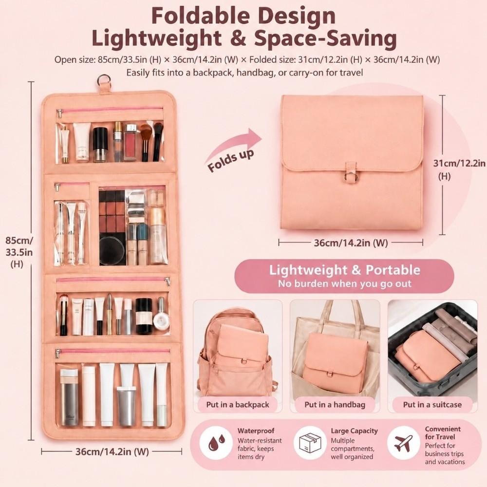 Large Capacity Hanging Travel Toiletry Organizer with Mirror Cosmetics Bag  Women