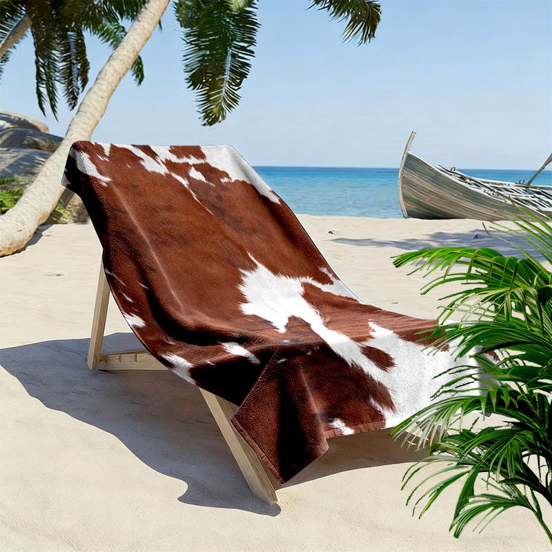 Rustic Cowhide Style Print Beach Towel, Large Soft Quick Dry Towel for Beach Camping Swimming