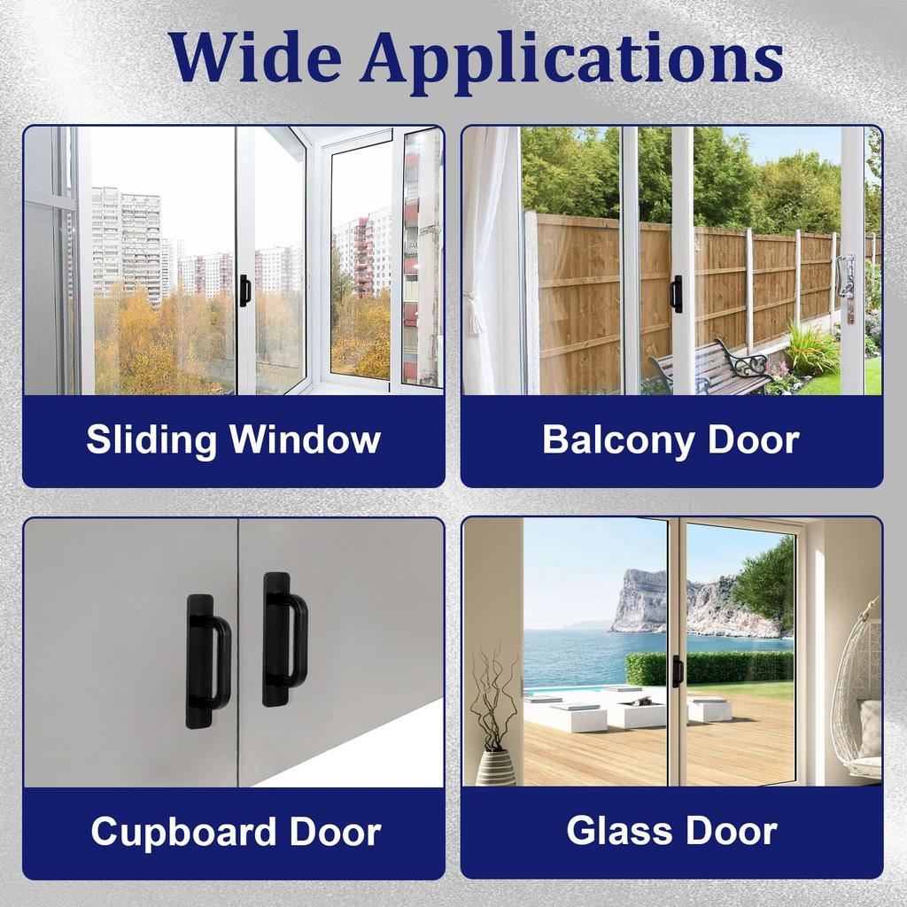Punch Free Adhesive Handle 2 Piece Set Door/Wardrobe/Shower Door Universal Handle Black