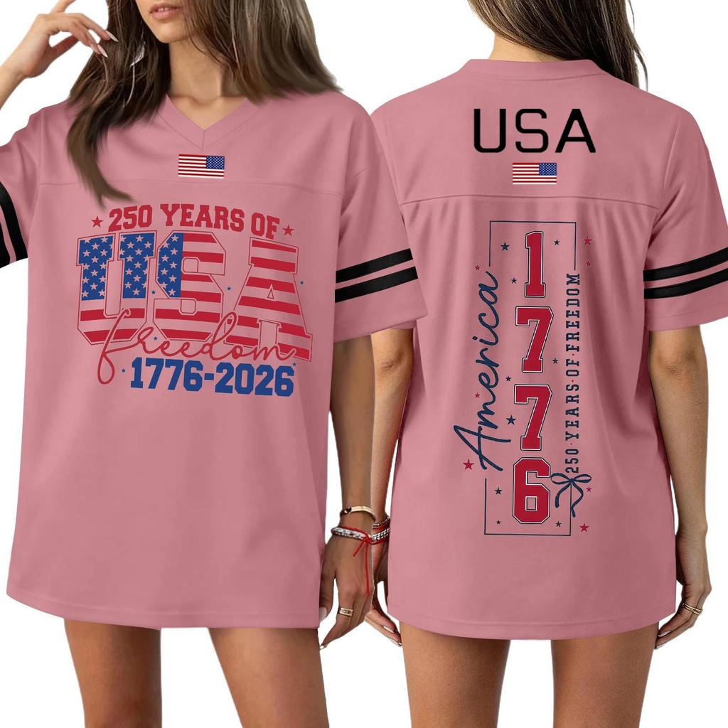 Женская повседневная модная спортивная футболка с V-образным вырезом, принтом ко Дню независимости, коротким рукавом, топ