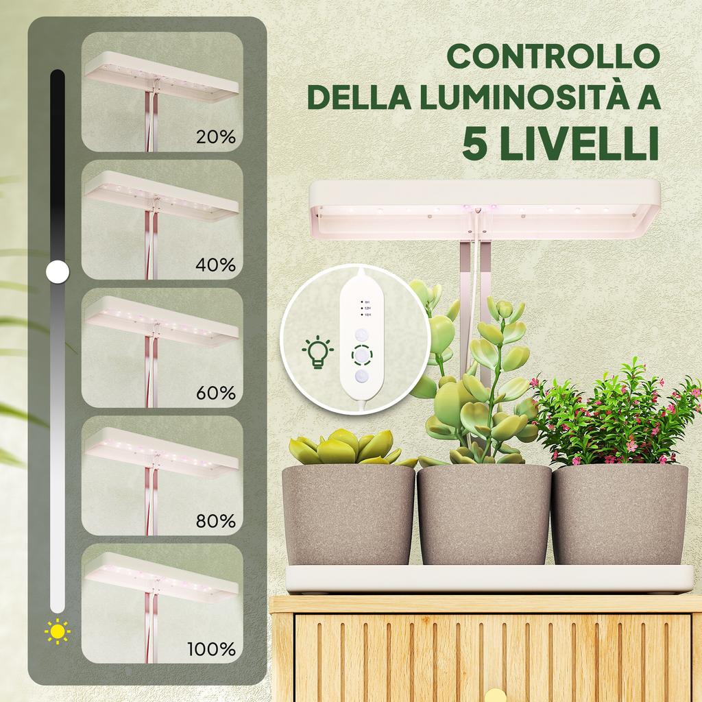 42 LED Plant Grow Light With 3 Pots Timer And Adjustable Lighting 45x18.8x47.8 Cm White