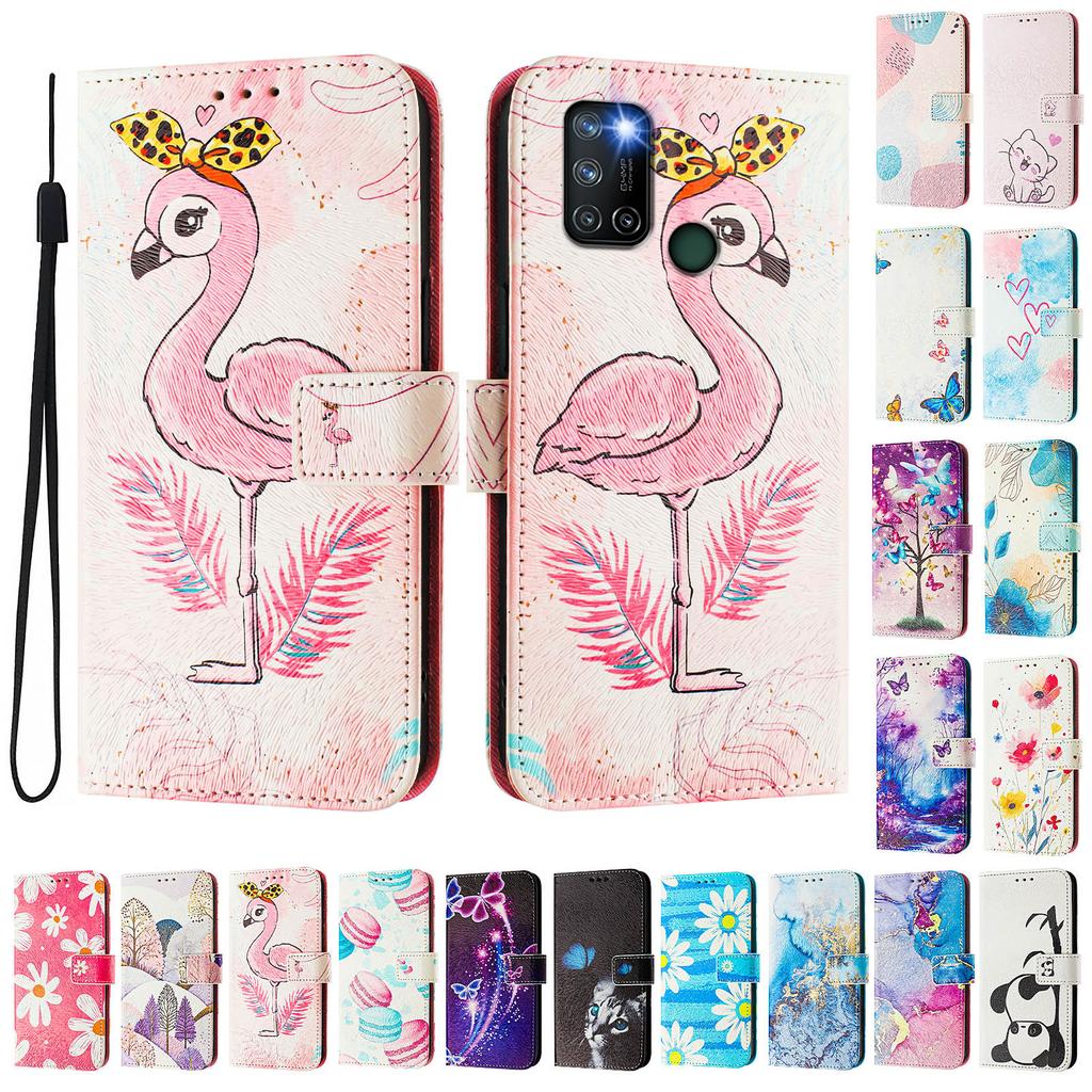 Роскошный кожаный чехол-книжка с рисунком фламинго для Oppo A72/A52/A92 4G,A36 4G,Reno 8/9,Realme 8/9/10/11/12...