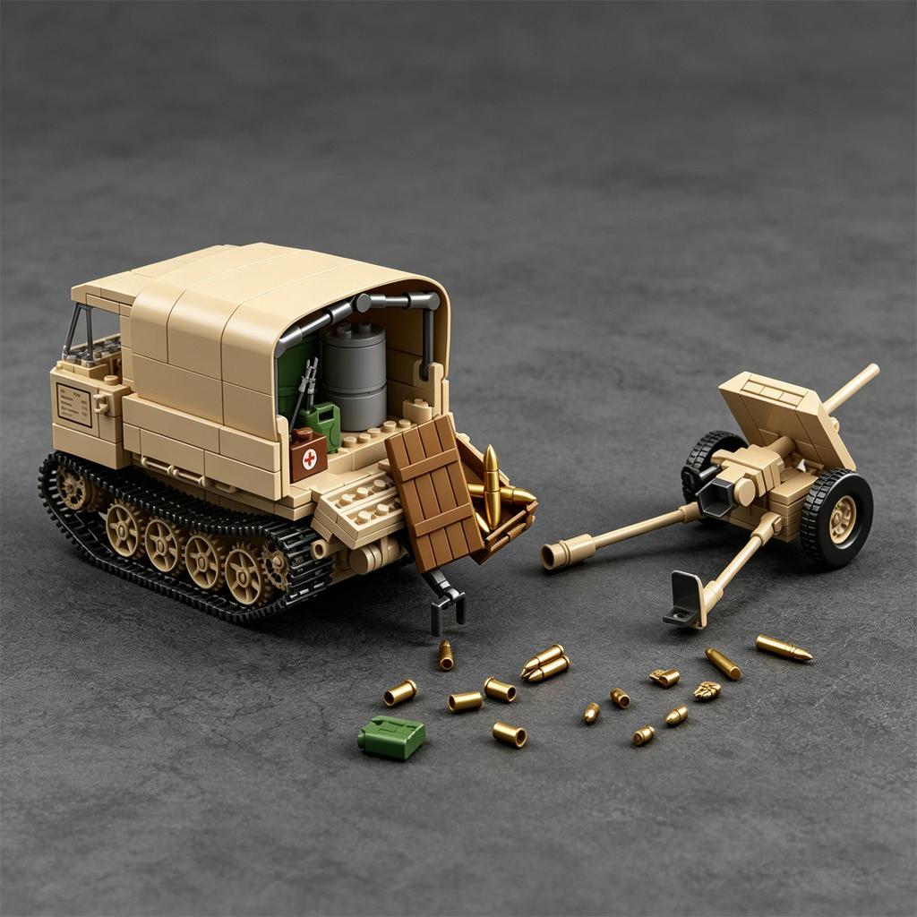 MOC Figurine Raupenschlepper Ost (RSO/01) Eastern Front Tracked Tractor Building Block Howitzer Model Toy