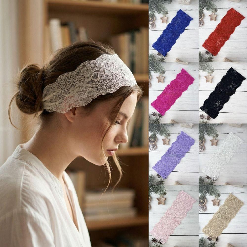 Elastic Lace Headscarf Hollow-Out Headwrap Cap Fashion Mesh Lace Headband Lady Girls Headwear