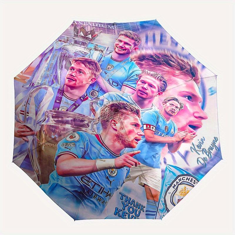 Kevin De Bruyne, Manchester City Automatic Opening and Closing Umbrella, Compact Travel Umbrella, Lightweight and Portable, Suitable for Bea