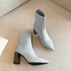Мода 2024 года, новые осенне-зимние толстые высокие каблуки, универсальные легкие ботинки, женские остроносые ботинки со средним рукавом, женские