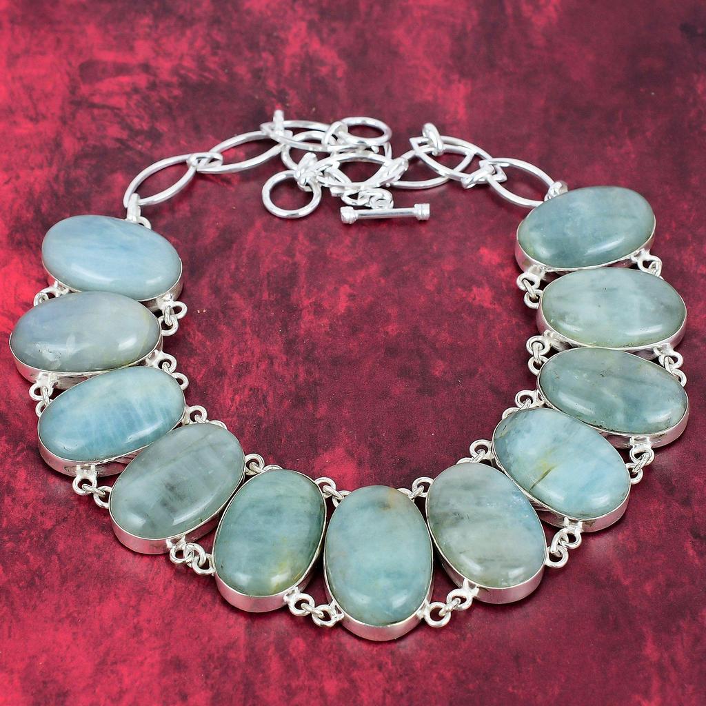 Ожерелье из чистого серебра 925 пробы с аквамарином и регулируемой цепочкой, ювелирное ожерелье ручной работы из драгоценных камней на День памяти