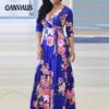 Spring and Autumn Women's Dress V-Neck Printed Swing Dresses Long Dresses