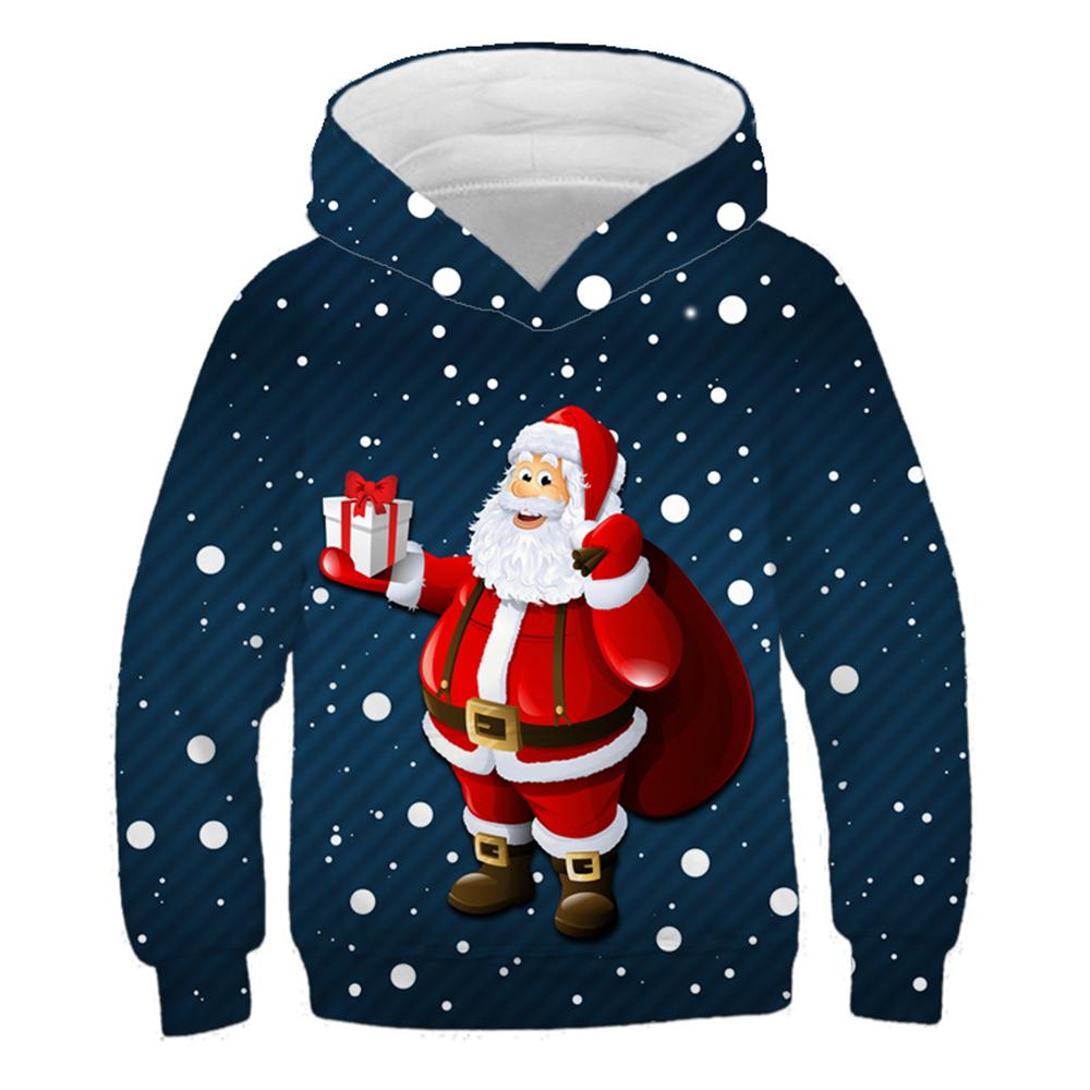 Children's Hoodie Cute Cartoon Christmas Tree Santa Claus Pattern Fun Kids Spring Autumn Hooded Coat Casual Long Sleeve Clothes