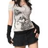 Women Fashion Wild Gothic T-Shirts Skull Letter Print Off-Shoulder Boat-Neck Short Sleeve Tops Summer Slim Fit Streetwear