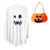 Mirasic Ghost Poncho with Pumpkin Halloween Hooded Ghost Easy To Wear for Girls and Perfect for Halloween and Photoshoots Bag, Kids' Costume, Cape,