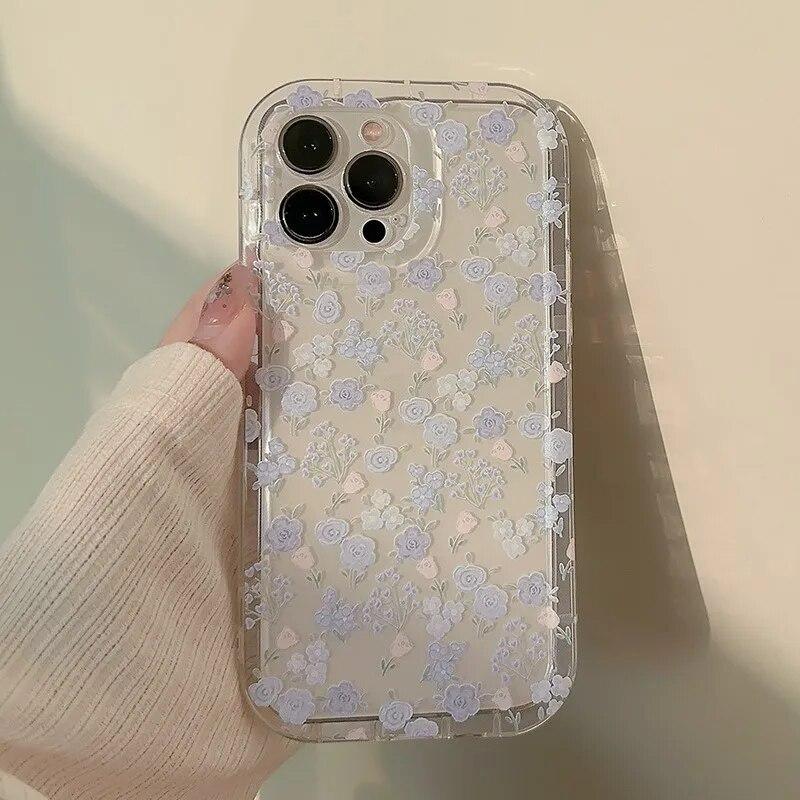 Прозрачный силиконовый чехол для телефона с милым цветком для iPhone 15 14 13 12 11 Pro Max, мягкий противоударный чехол-бампер с цветочным принтом и держателем