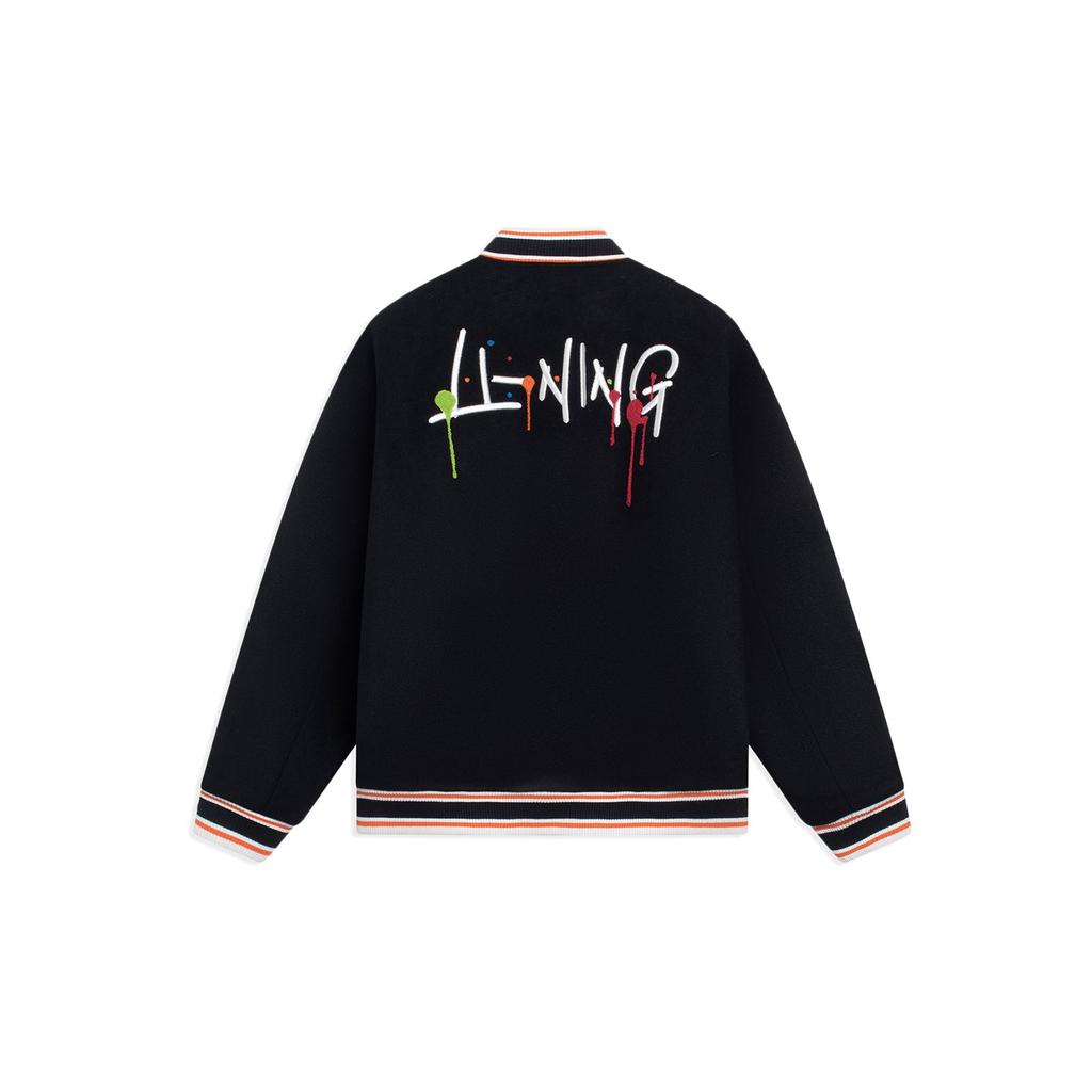 Li Ning Sports Lifestyle Series Logo Pattern Embroidery Singleboarded Short Casual Free Cotton Jacket Unisex Jacket Black AJMS141-1