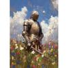 Vintage Dark Academia Medieval Knight in Wildflower Meadow Fantasy Sword Poster Canvas Painting Wall Art Pictures Home