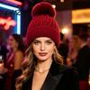 Winter Warm Beanies for Women Cable Knit Hat, Fleece Lined Hat with Pompom, Outdoor Windproof Cap Cozy Stretchy Skull Cycling Skiing Hiking